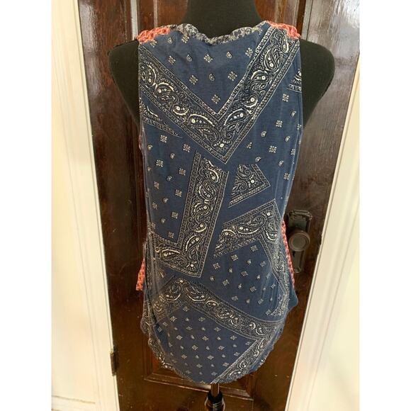 Anthropologie One September Sz M Red & Blue Boho Bandana Tank Blouse Top Shirt M - Picture 6 of 7